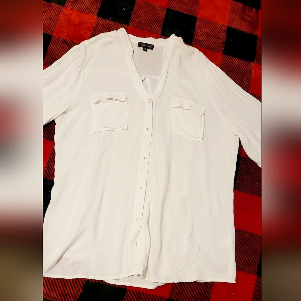 Spense Womens White Sheer Button Up Shirt. With 2 Front Pockets. Size XL - Picture 6 of 9